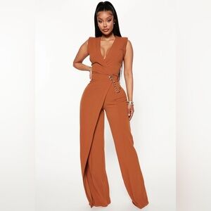 Need A Date Jumpsuit - Cognac (Size Large)